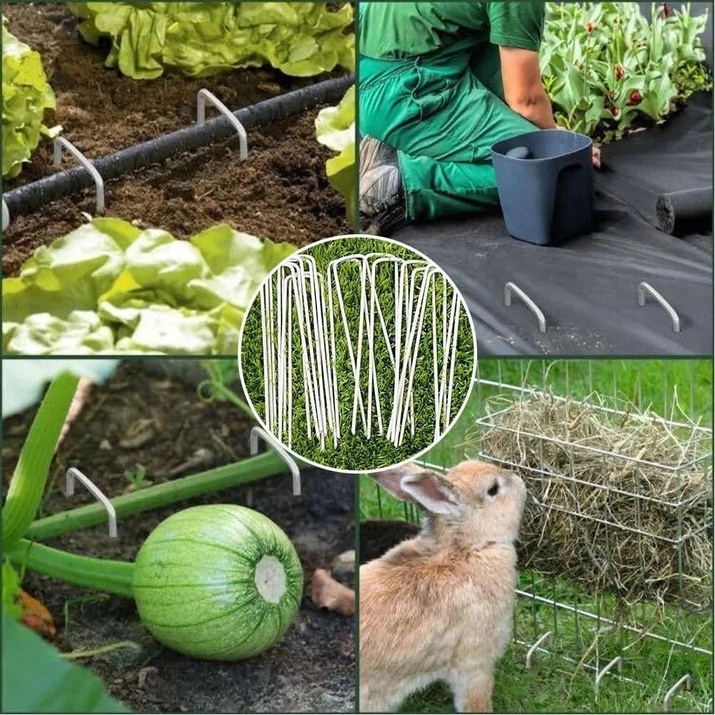 Garden Stakes Galvanized Landscape Staples,U-Type Turf Staples for Artificial Grass, Rust Proof Sod Pins Stakes Tent Peg Nails