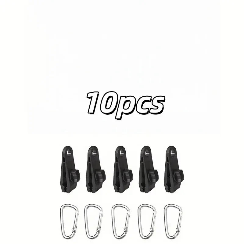 Tent Clips & Carabiner Set, Windproof Reinforced Clamps for Canopy Rainfly Fixing, Outdoor Use